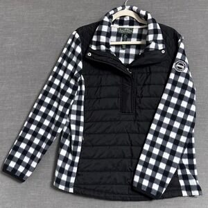 Lauren Ralph Lauren Jacket XL Black White Plaid Quilted Fleece 1/2 Zip Logo Fall